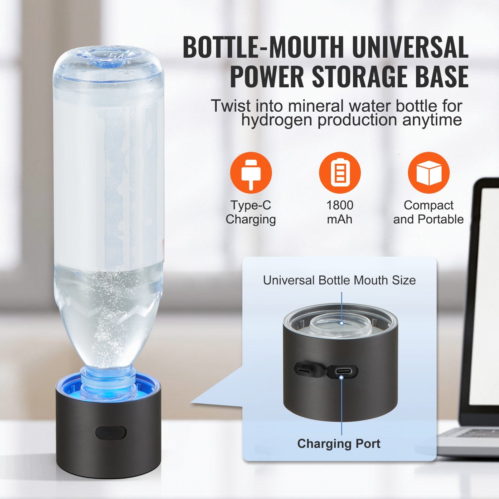 Hydrogen Water Bottle Generator, 230 Ml / 8.1 Oz Capacity Portable Hydrogen Water Maker, SPE Technology Hydrogen Rich Water Ionizer Machine With Nasal Inhalation Tube And Self-Cleaning