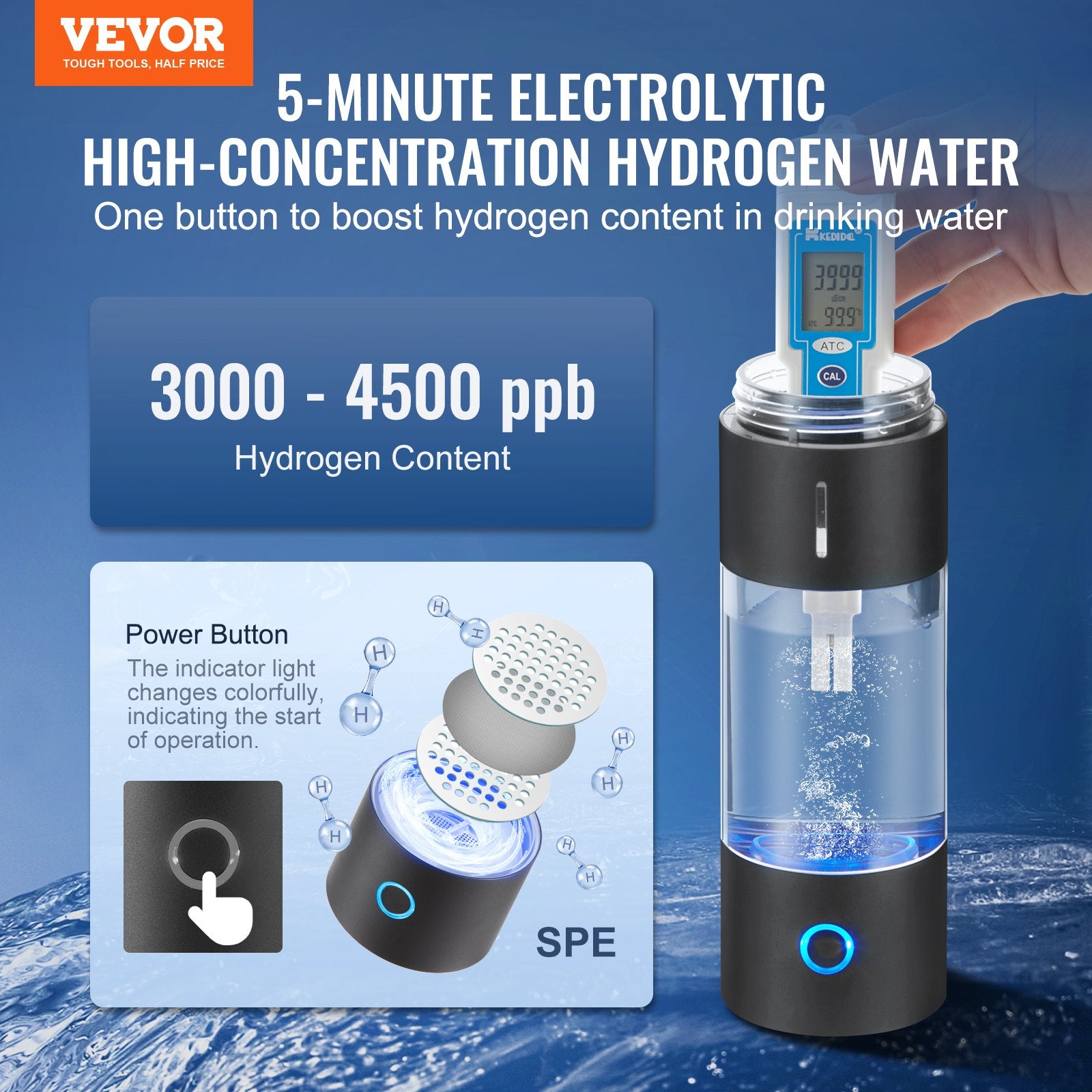 Hydrogen Water Bottle Generator, 230 Ml / 8.1 Oz Capacity Portable Hydrogen Water Maker, SPE Technology Hydrogen Rich Water Ionizer Machine With Nasal Inhalation Tube And Self-Cleaning